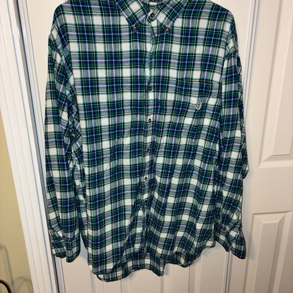 Chaps Green and Blue Casual Button Down Shirt